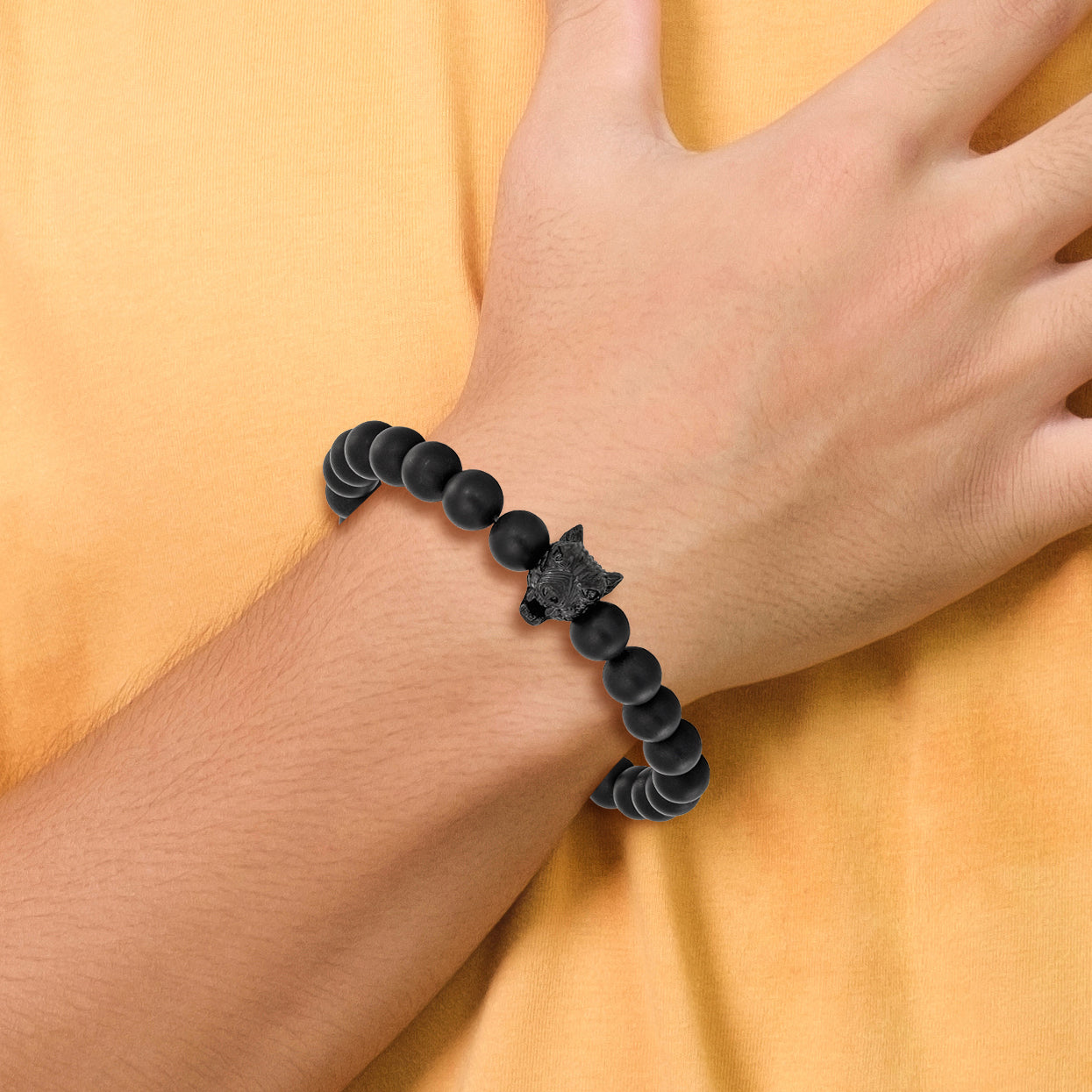 Men's Black Ion-Plated Polished Agate Stainless Steel Bracelet 8mm