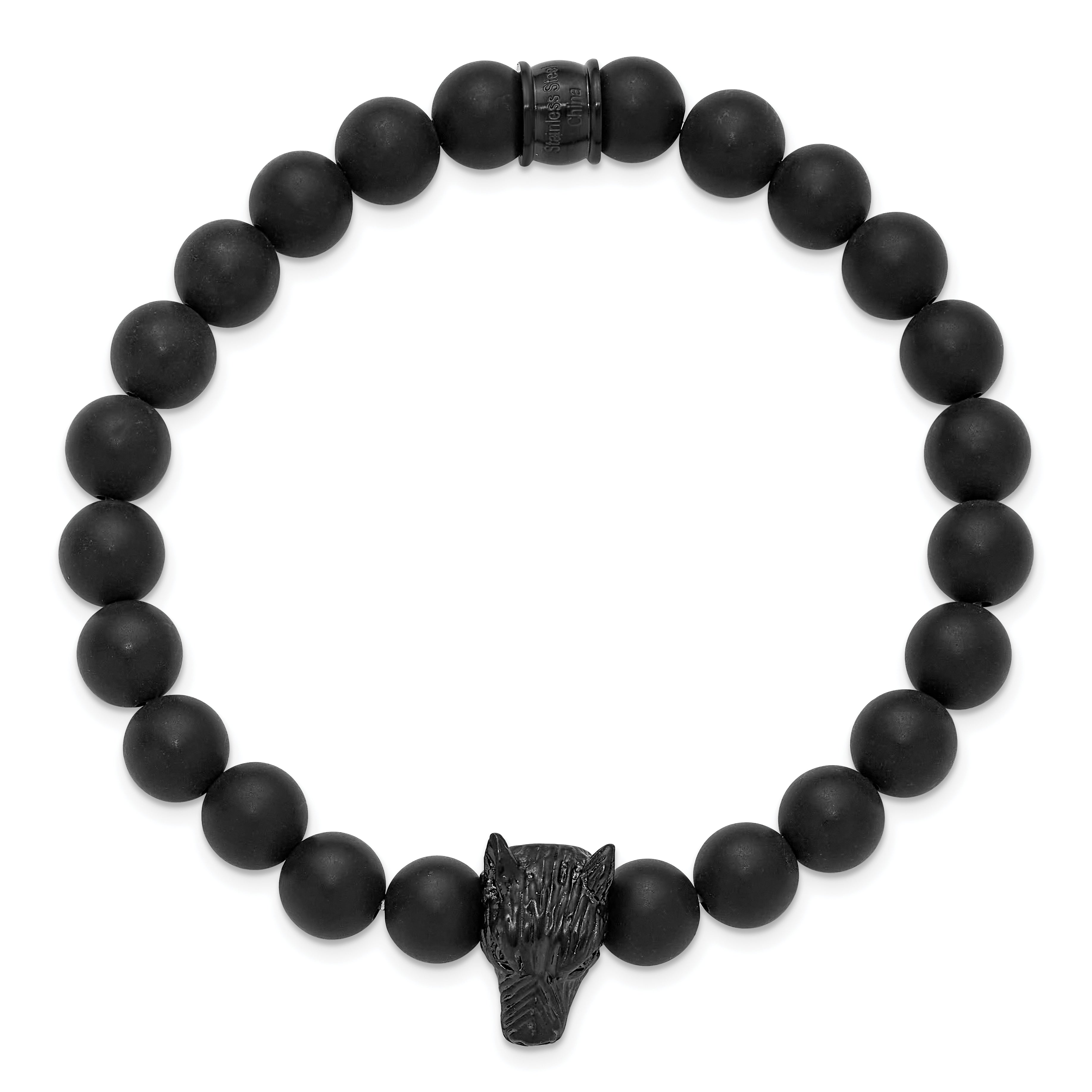 Men's Black Ion-Plated Polished Agate Stainless Steel Bracelet 8mm Secondary image