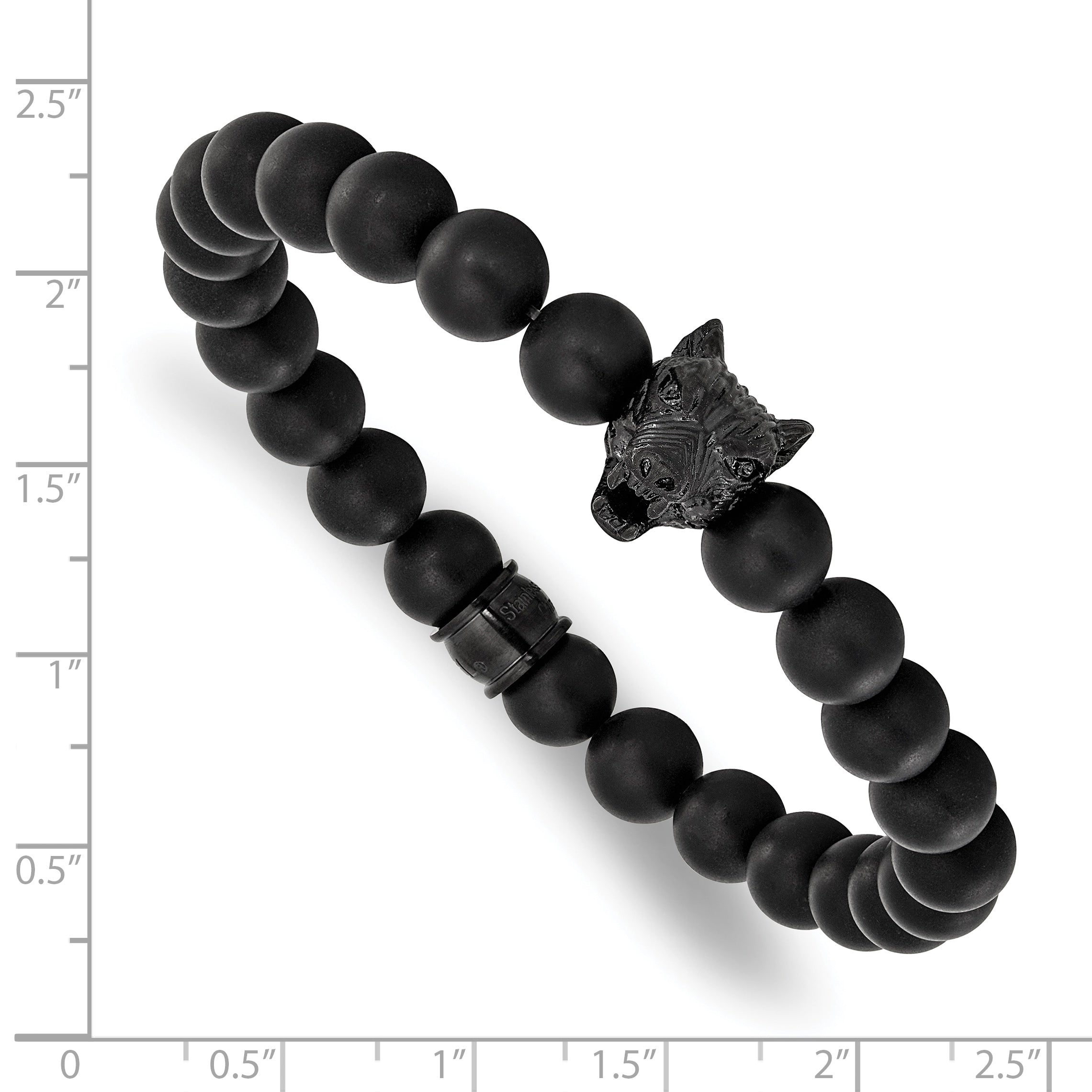 Men's Black Ion-Plated Polished Agate Stainless Steel Bracelet 8mm