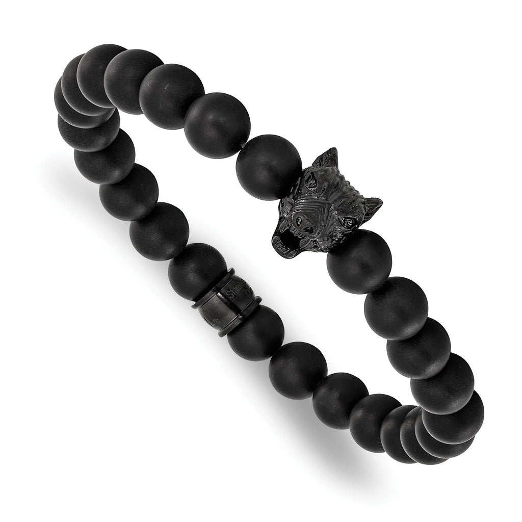Men's Black Ion-Plated Polished Agate Stainless Steel Bracelet 8mm
