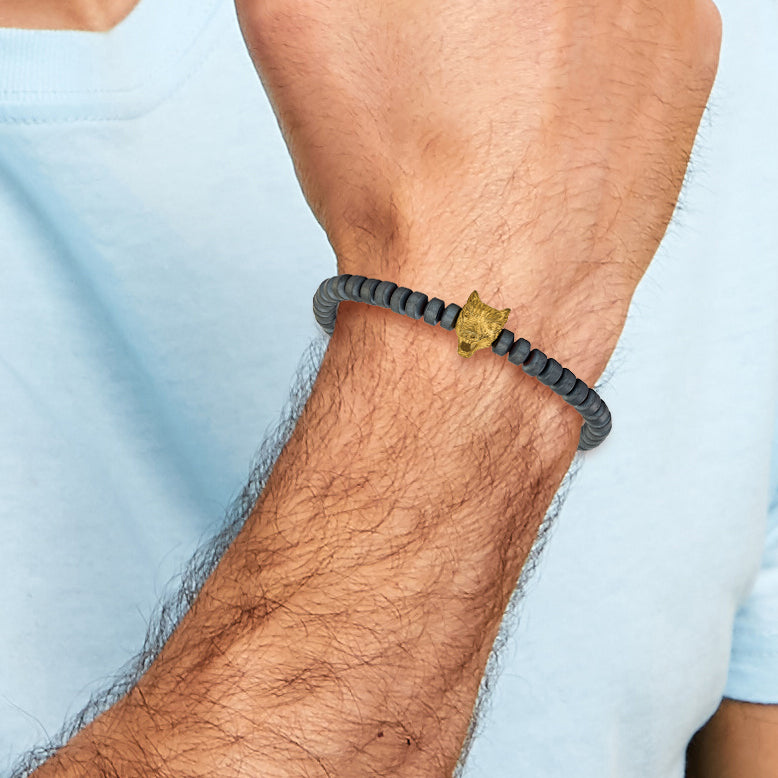 Men's Gold-Tone Antiqued Grey Hematite Stainless Steel Bracelet 6mm