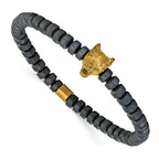 Men's Gold-Tone Antiqued Grey Hematite Stainless Steel Bracelet 6mm