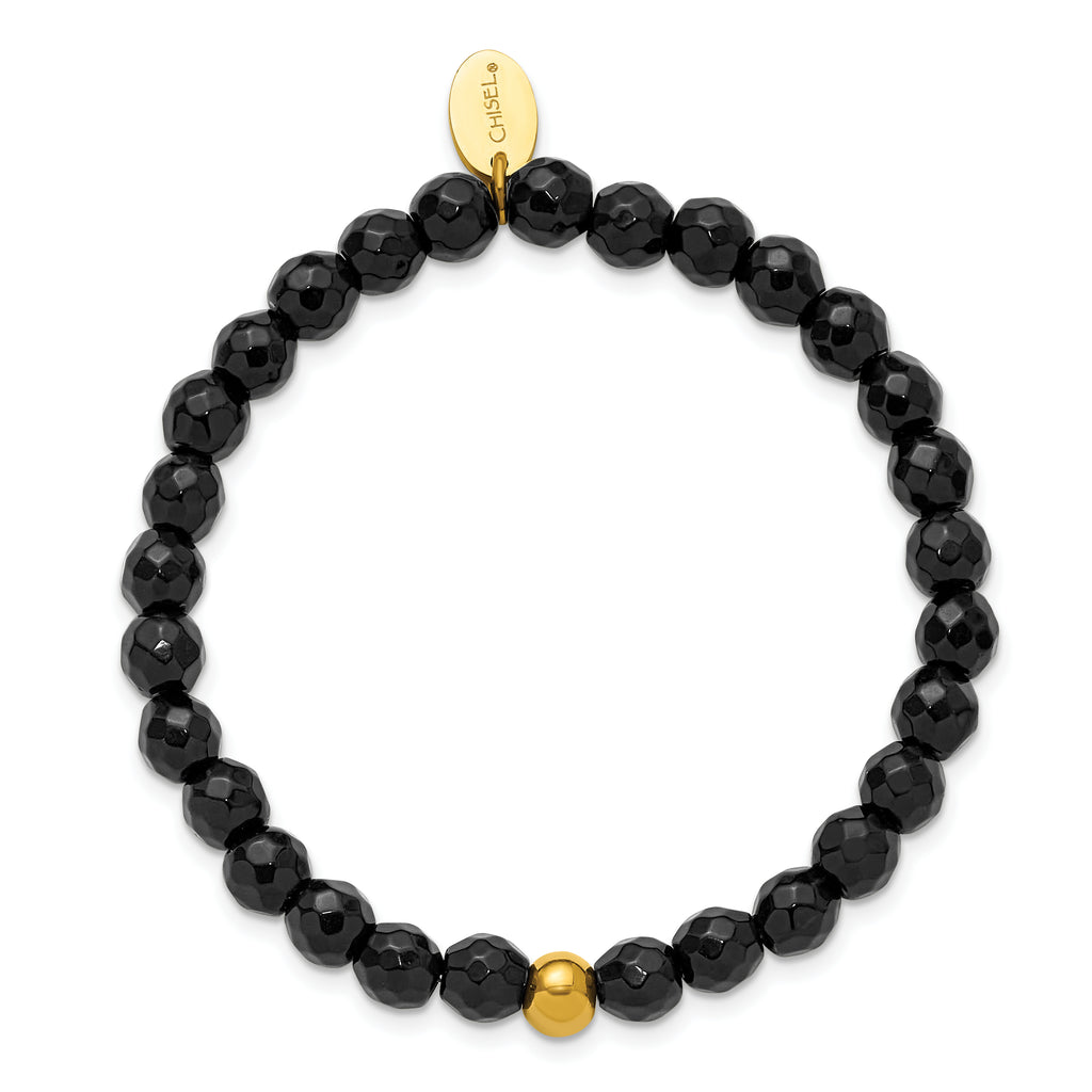 Gold-Tone Polished Black Agate Stainless Steel Bracelet 6mm