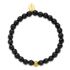 Gold-Tone Polished Black Agate Stainless Steel Bracelet 6mm