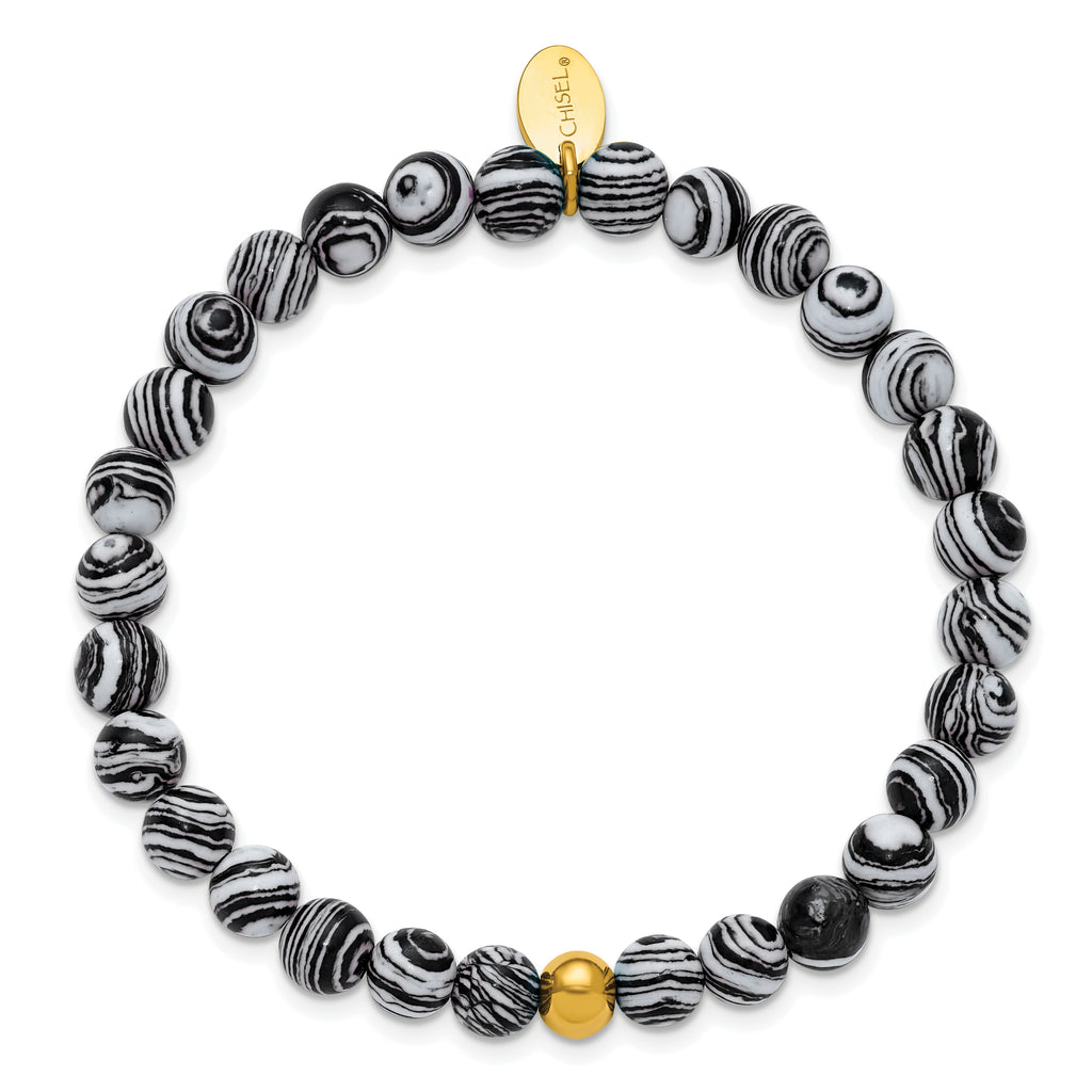 Gold-Tone Polished Black Agate Stainless Steel Bracelet 6.5mm