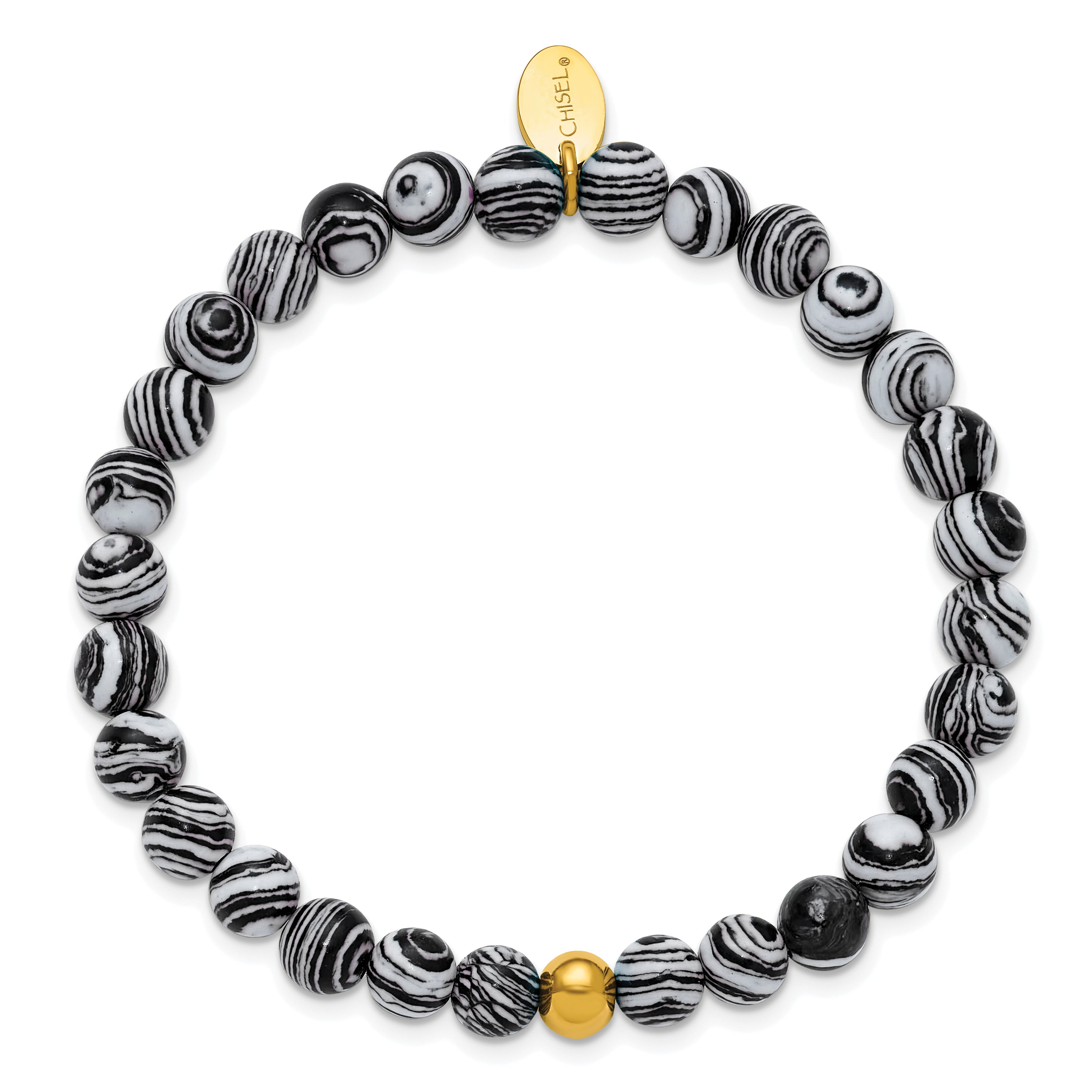 Gold-Tone Polished Black Agate Stainless Steel Bracelet 6.5mm