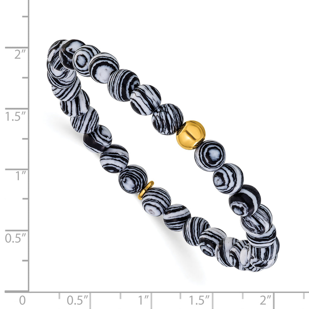 Gold-Tone Polished Black Agate Stainless Steel Bracelet 6.5mm