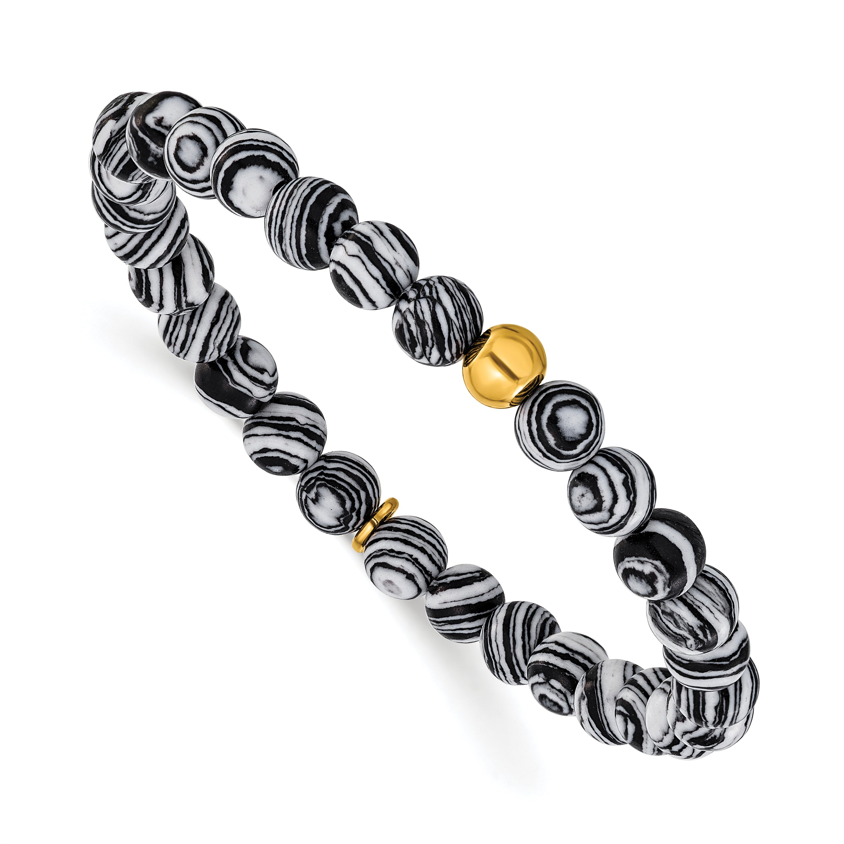 Gold-Tone Polished Black Agate Stainless Steel Bracelet 6.5mm