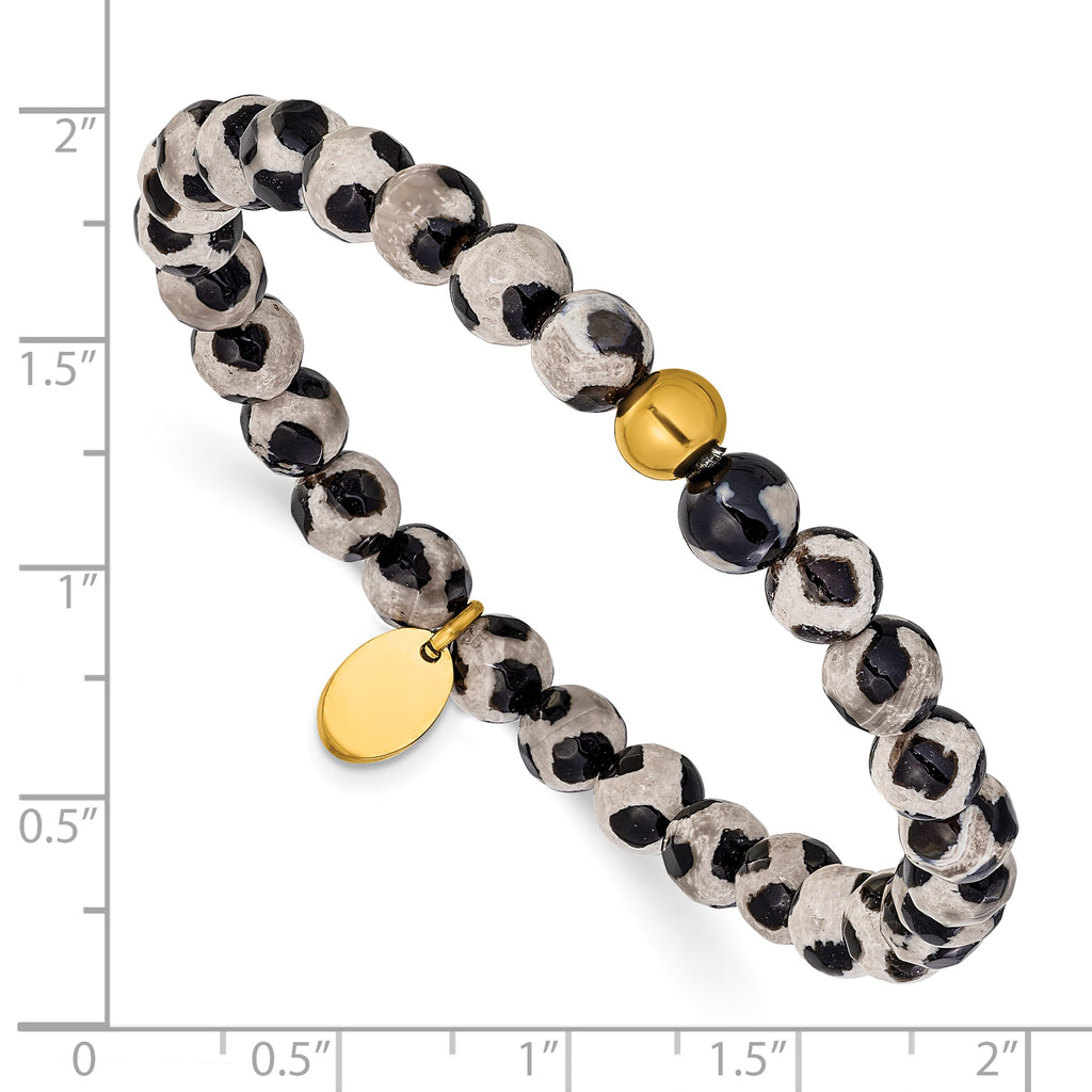 Gold-Tone Polished Black Agate Stainless Steel Bracelet 6mm 6.25in