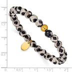Gold-Tone Polished Black Agate Stainless Steel Bracelet 6mm 6.25in