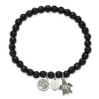 Antiqued Black Agate Tree of Life Stainless Steel Bracelet 6mm