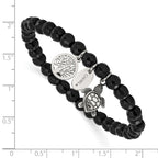 Antiqued Black Agate Tree of Life Stainless Steel Bracelet 6mm