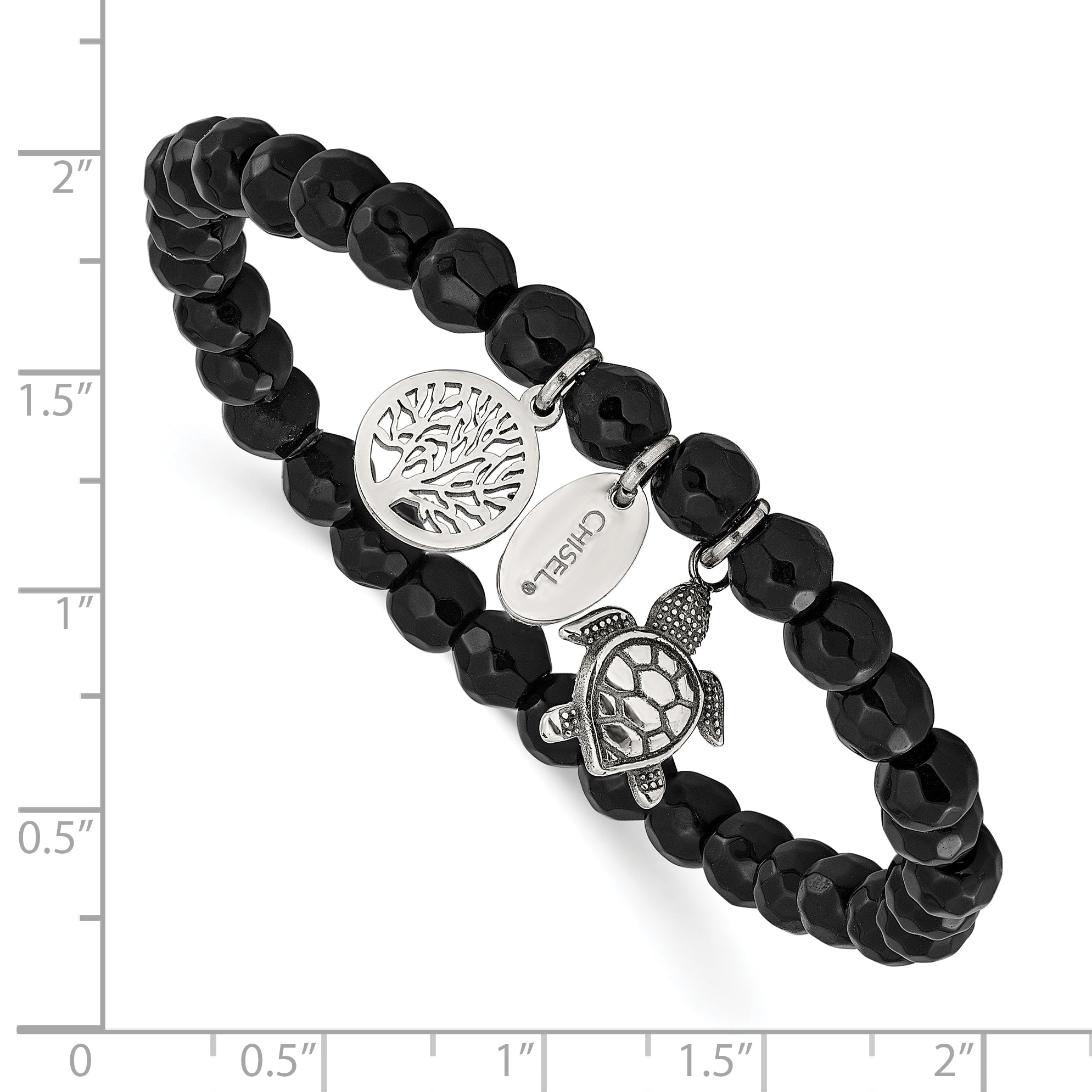 Antiqued Black Agate Tree of Life Stainless Steel Bracelet 6mm