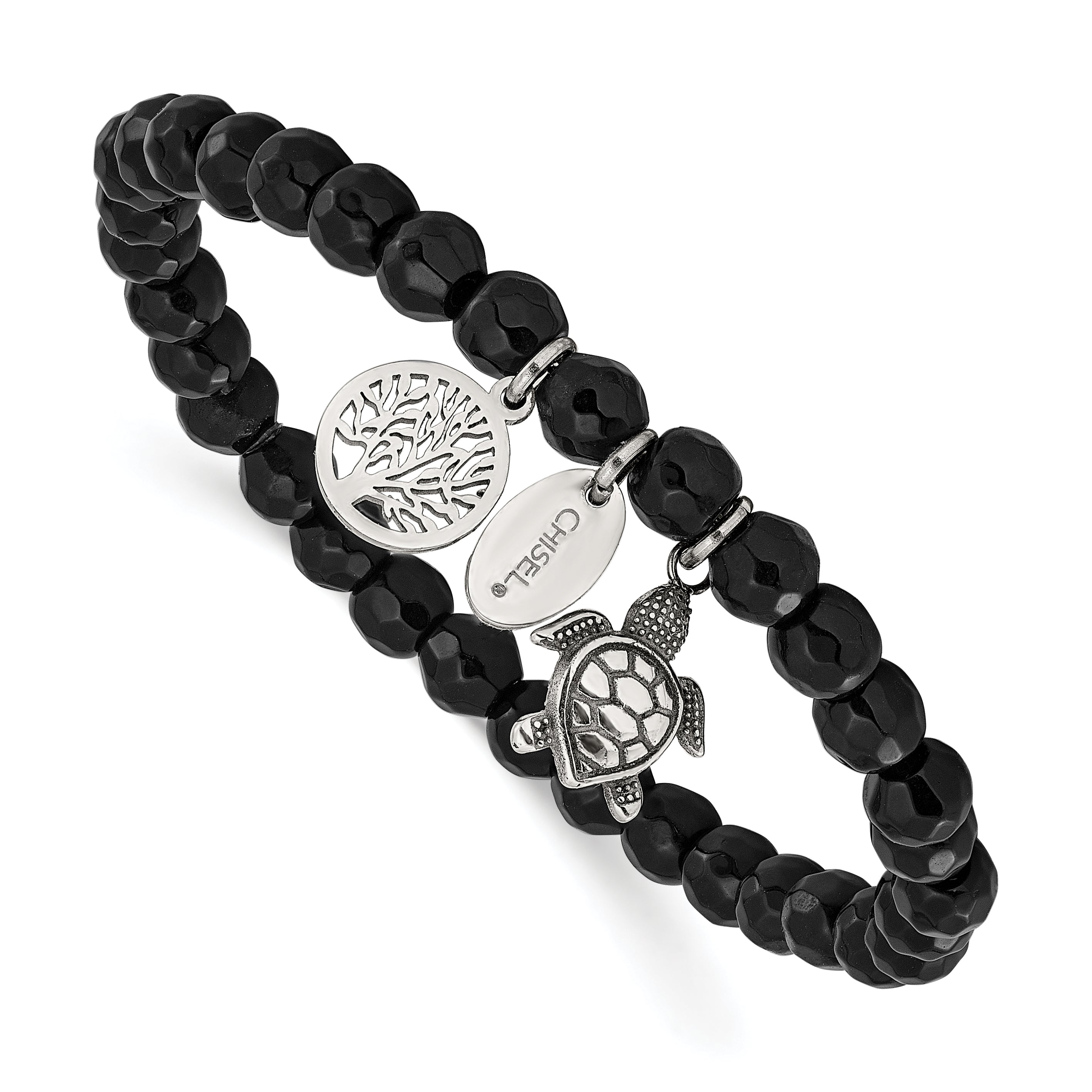 Antiqued Black Agate Tree of Life Stainless Steel Bracelet 6mm Main image