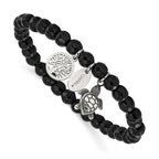 Antiqued Black Agate Tree of Life Stainless Steel Bracelet 6mm