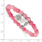 Polished Pink Jade Tree of Life Stainless Steel Bracelet 6mm