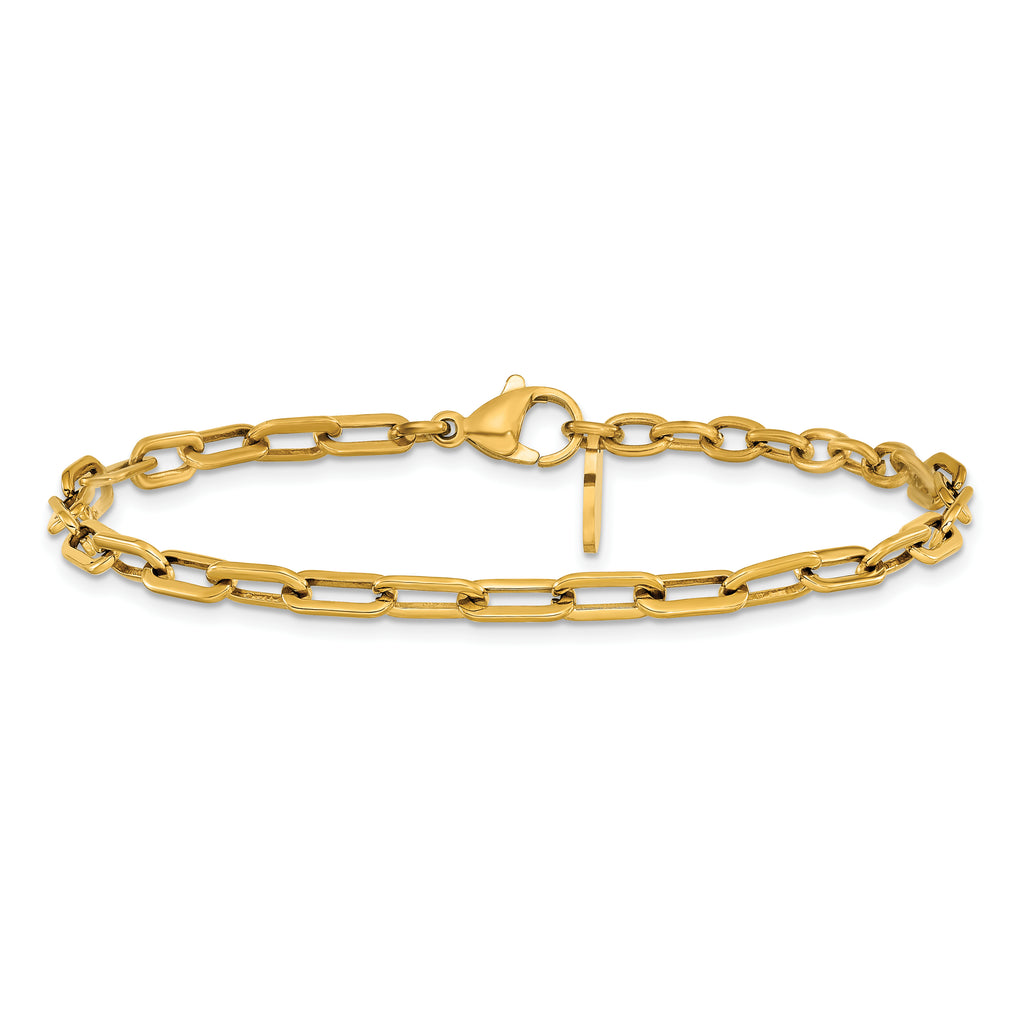 Polished Gold-Tone Stainless Steel Paperclip Chain Bracelet 4.3mm