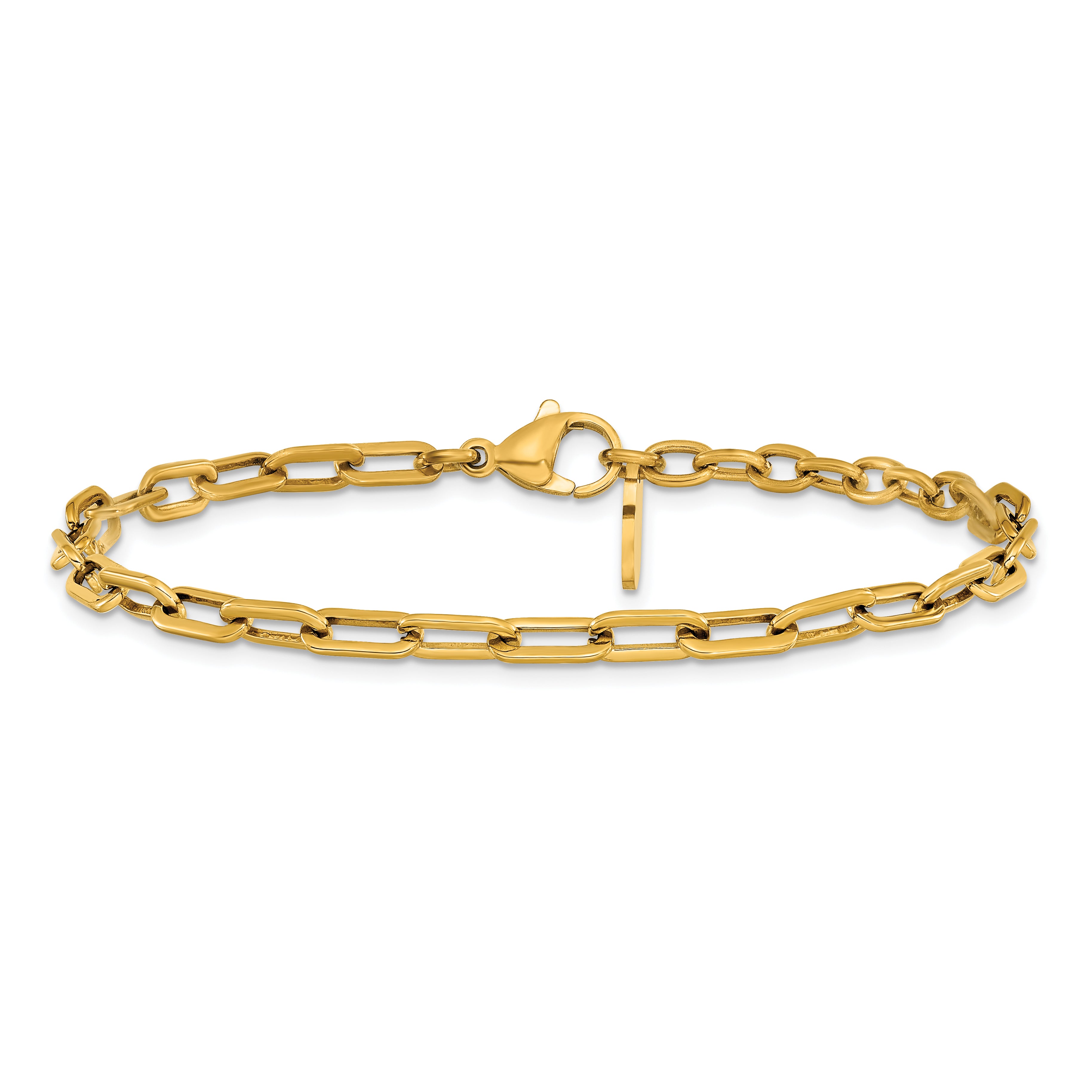 Polished Gold-Tone Stainless Steel Paperclip Chain Bracelet 4.3mm