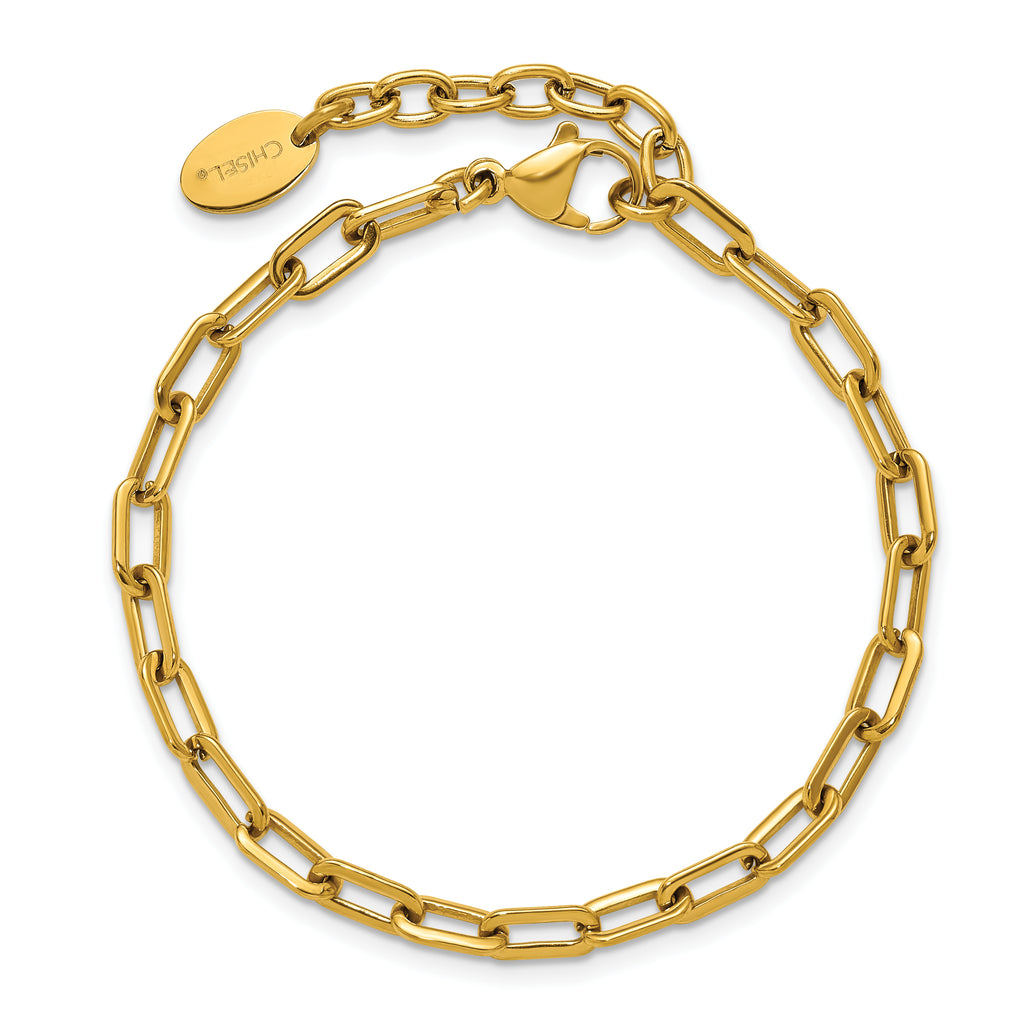 Polished Gold-Tone Stainless Steel Paperclip Chain Bracelet 4.3mm