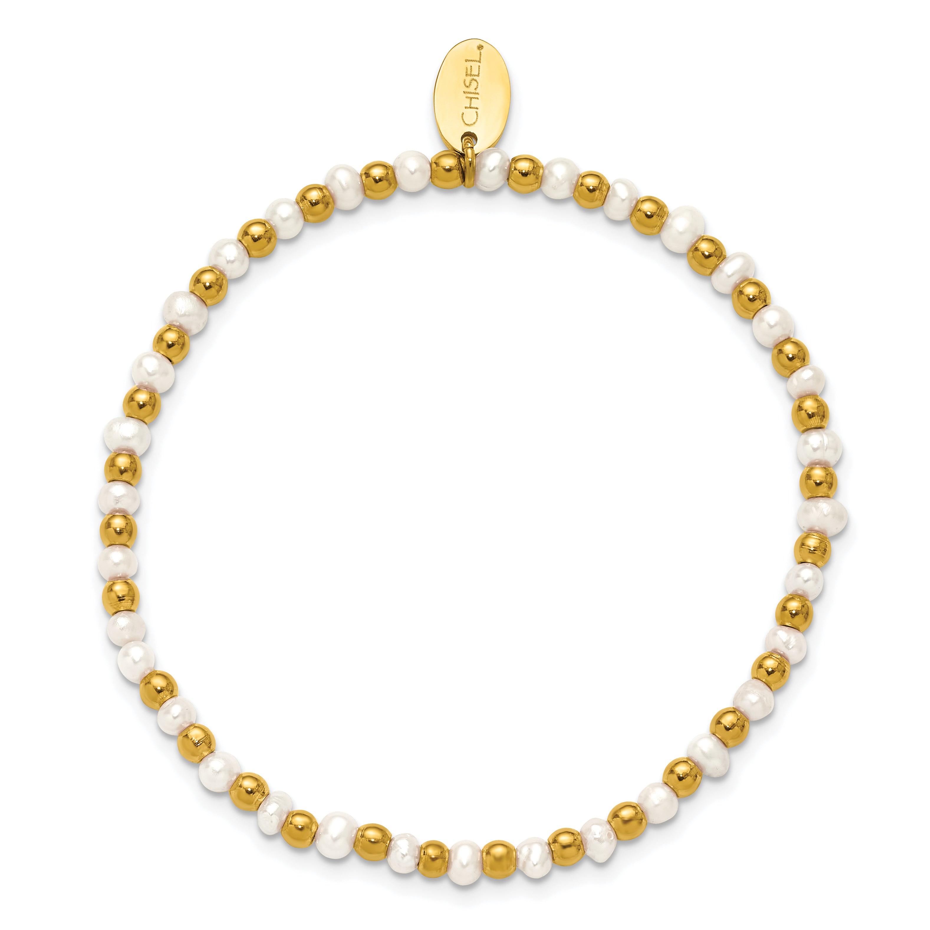 Gold-Tone Polished Freshwater Cultured Pearl Stainless Steel Bracelet 3mm