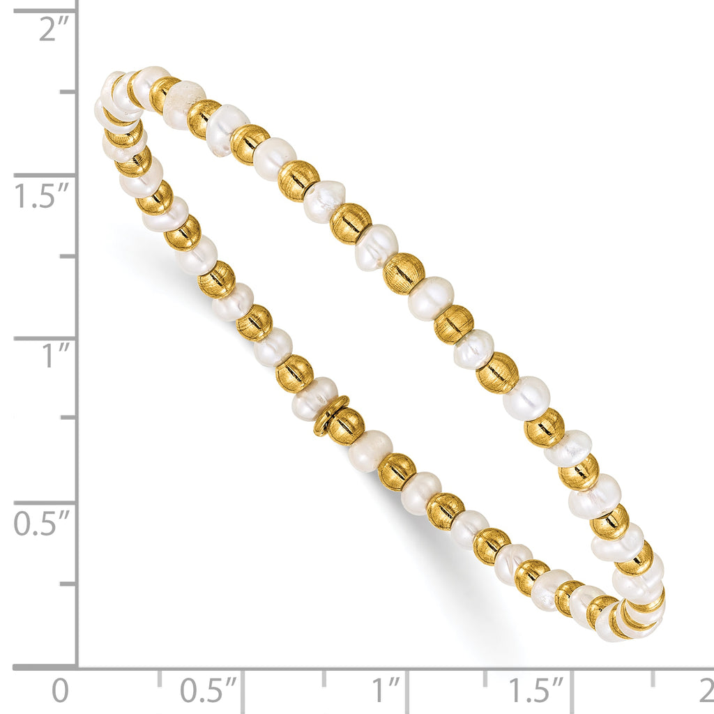 Gold-Tone Polished Freshwater Cultured Pearl Stainless Steel Bracelet 3mm