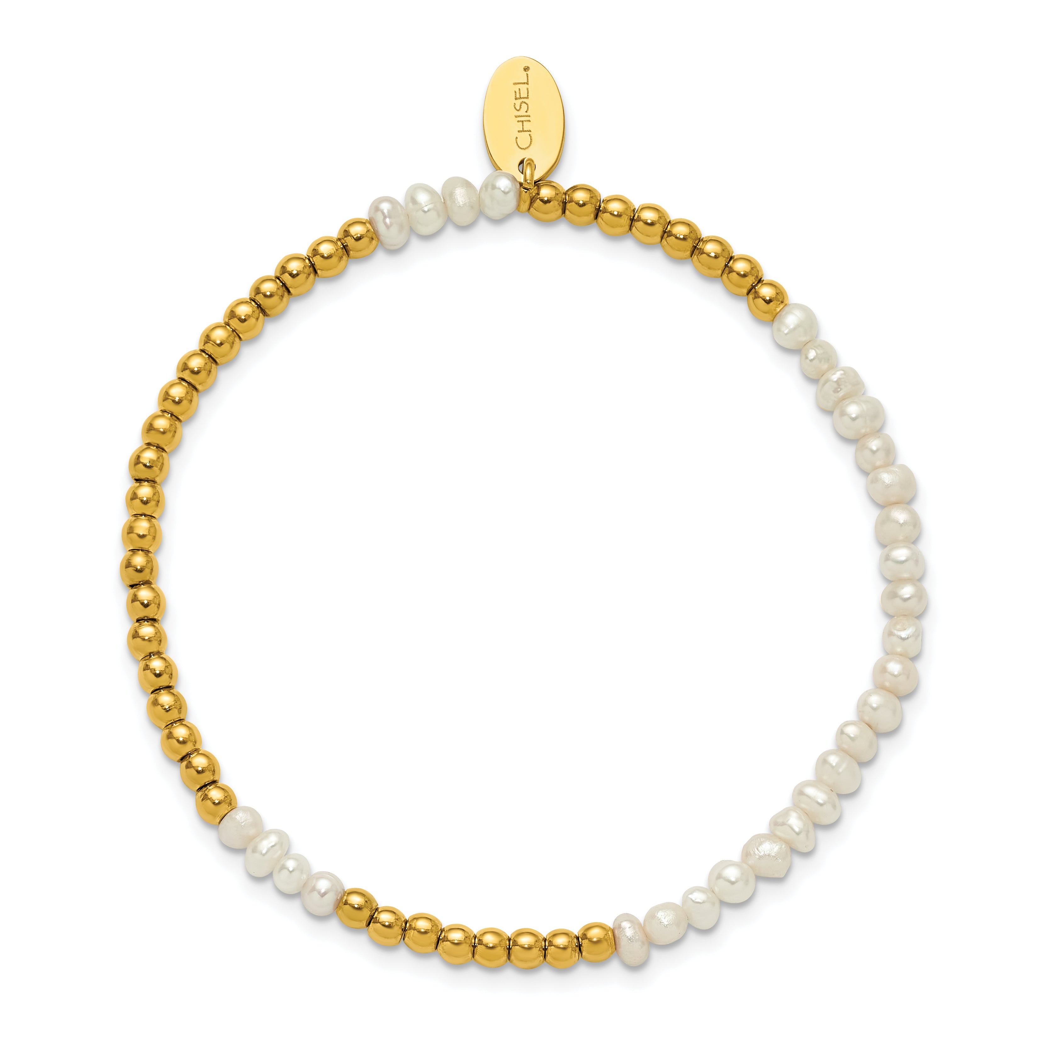 Gold-Tone Polished Freshwater Cultured Pearl Stainless Steel Bracelet 3.5mm