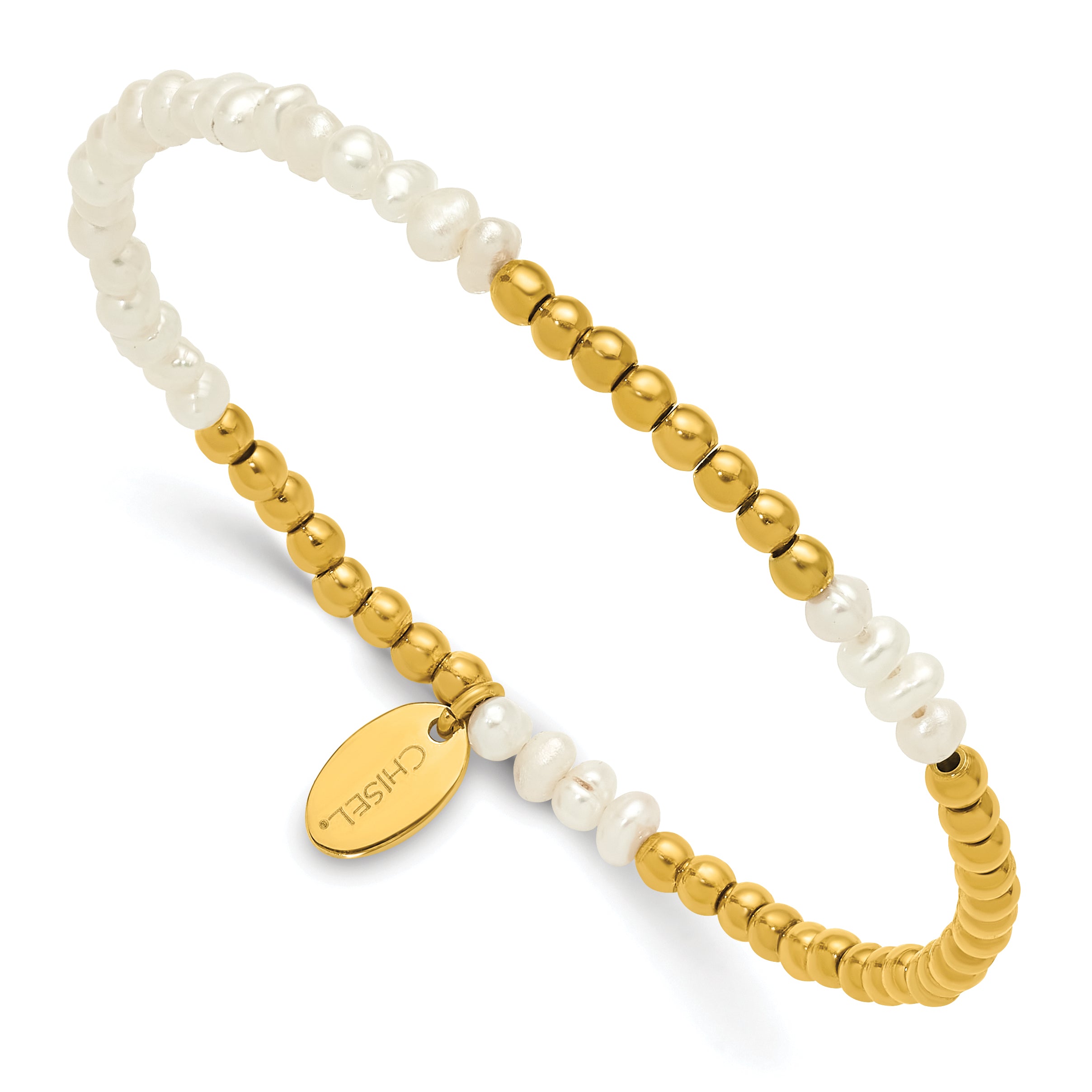 Gold-Tone Polished Freshwater Cultured Pearl Stainless Steel Bracelet 3.5mm Main image