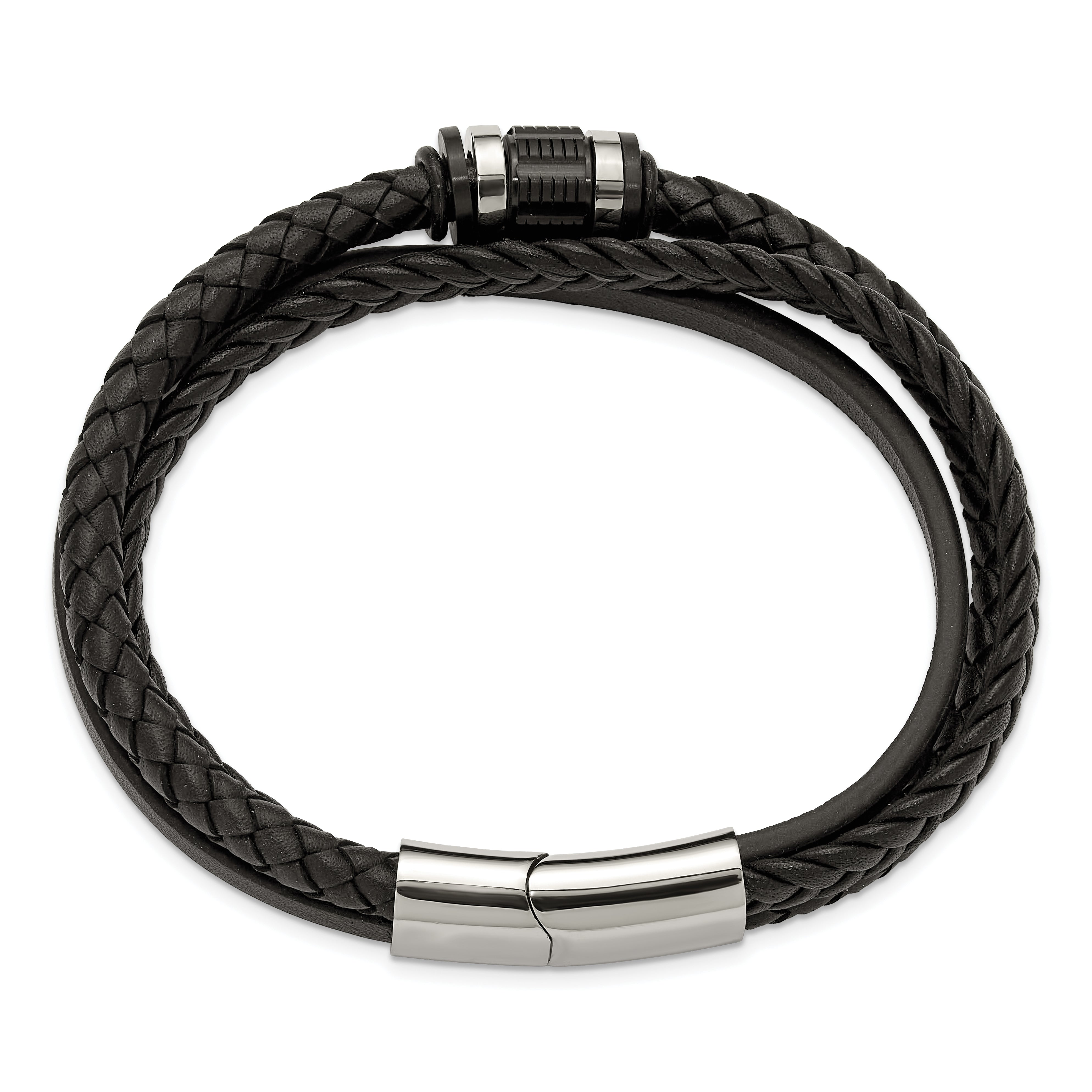 Men's Polished Leather Stainless Steel Bracelet 5.4mm Secondary image