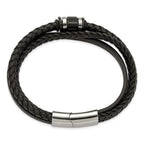 Men's Polished Leather Stainless Steel Bracelet 5.4mm