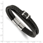 Men's Polished Leather Stainless Steel Bracelet 5.4mm