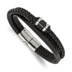Men's Polished Leather Stainless Steel Bracelet 5.4mm