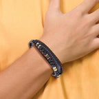 Men's Polished Brown Tiger's Eye Leather Stainless Steel Bracelet 6mm