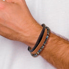 Men's Polished Leather Stainless Steel Bracelet 6mm