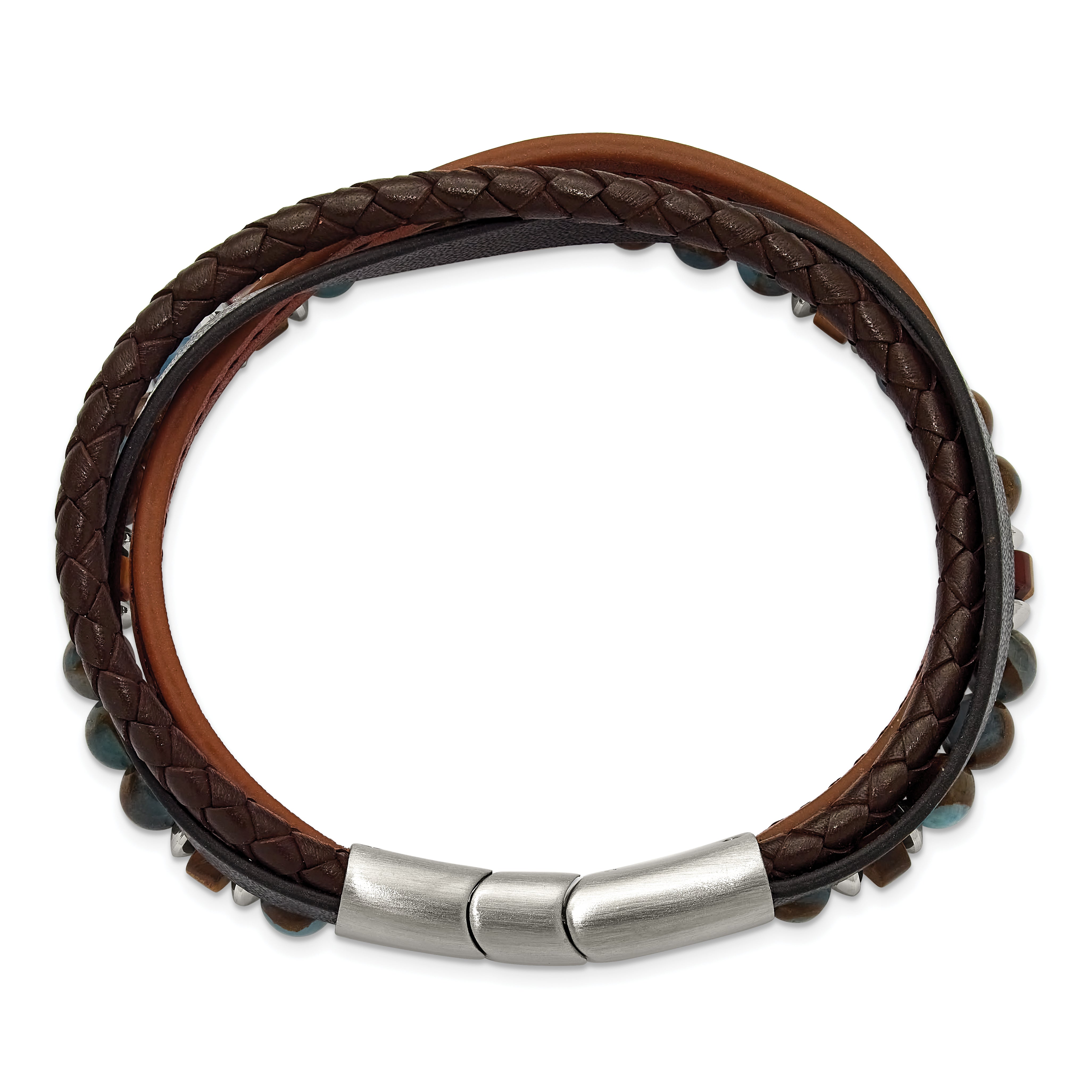 Men's Polished Leather Stainless Steel Bracelet 6mm Secondary image