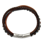 Men's Polished Leather Stainless Steel Bracelet 6mm