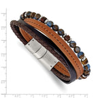 Men's Polished Leather Stainless Steel Bracelet 6mm