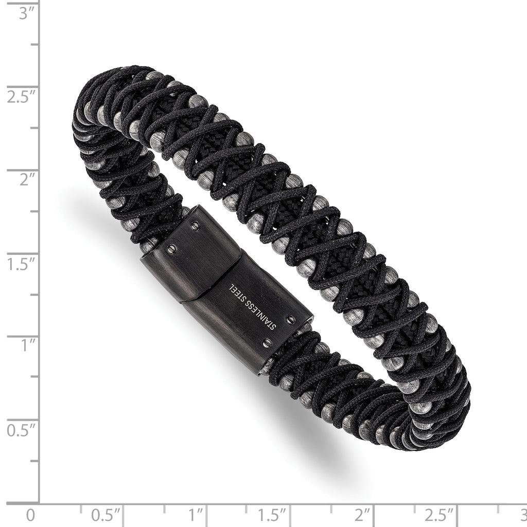 Men's Brushed Black Stainless Steel Bracelet 10.6mm 8.5in