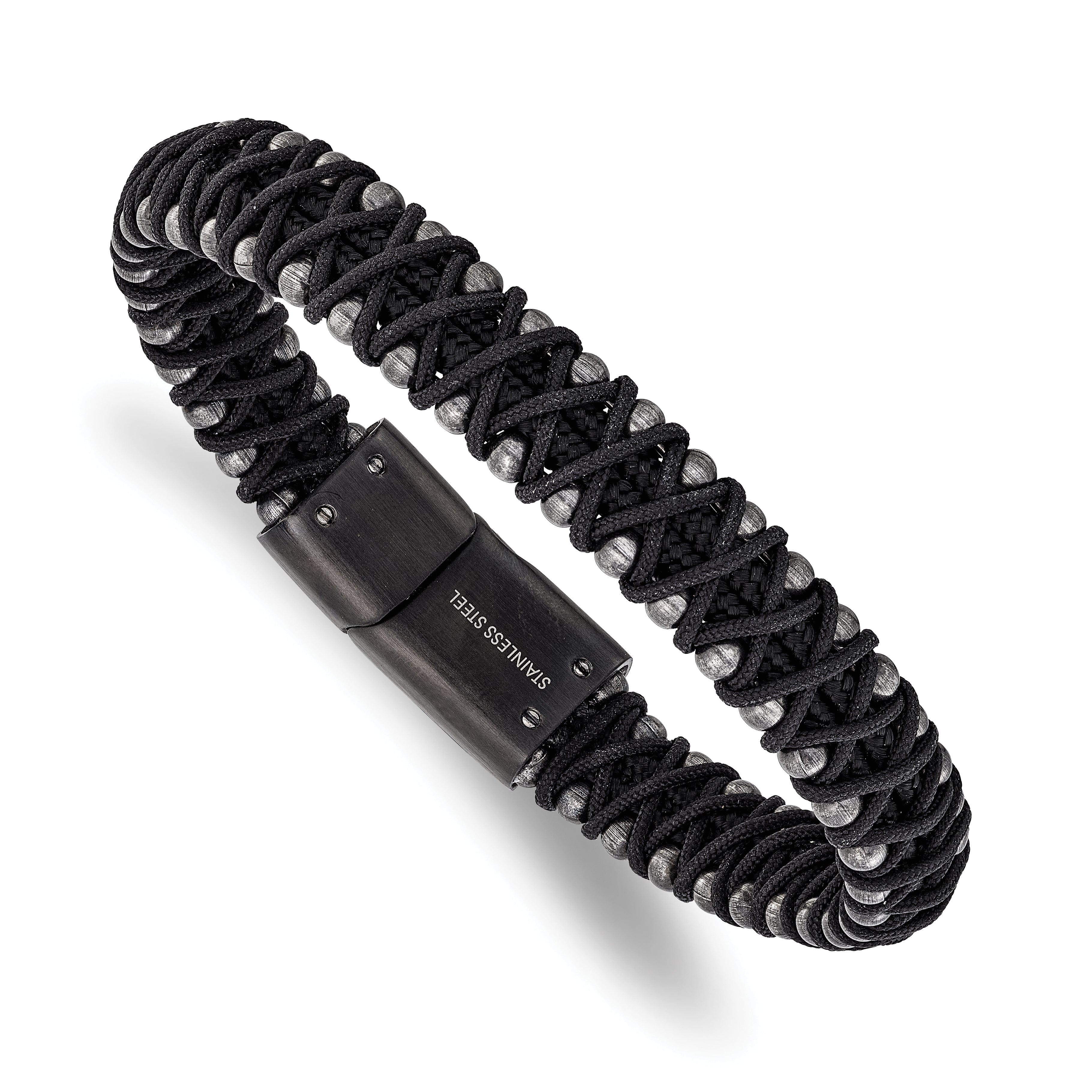 Men's Brushed Black Stainless Steel Bracelet 10.6mm 8.5in