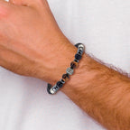 Men's Brushed and Polished Black Onyx Leather Stainless Steel Bracelet 6mm