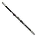 Men's Brushed Grey Hematite Leather Stainless Steel Bracelet 6mm