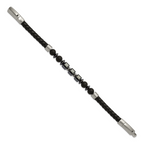 Men's Brushed Grey Hematite Leather Stainless Steel Bracelet 6mm 8in