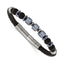 Men's Brushed Grey Hematite Leather Stainless Steel Bracelet 6mm 8in