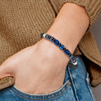 Men's Black Ion-Plated Polished Grey Hematite Leather Stainless Steel Bracelet 6mm