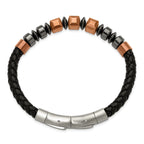 Men's Black Ion-Plated Polished Leather Stainless Steel Bracelet 6mm