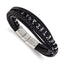 Men's Brushed and Polished Grey Hematite Leather Stainless Steel Bracelet 6mm