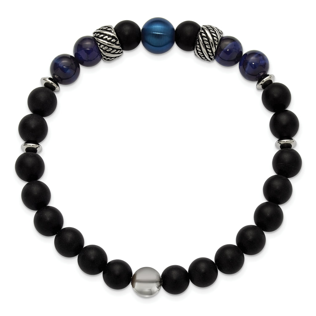 Men's Black Ion-Plated Antiqued Onyx Stainless Steel Bracelet 8mm