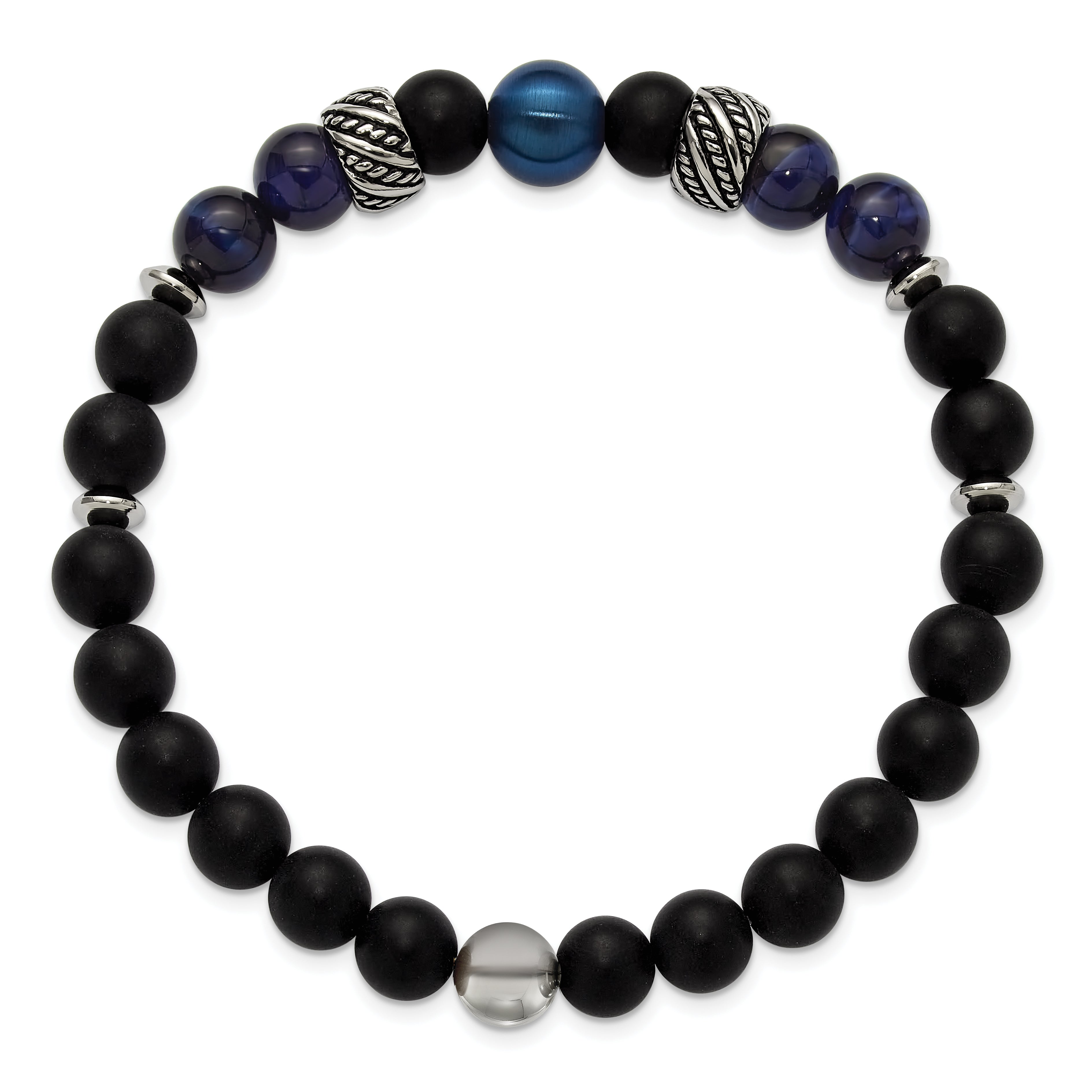 Men's Black Ion-Plated Antiqued Onyx Stainless Steel Bracelet 8mm