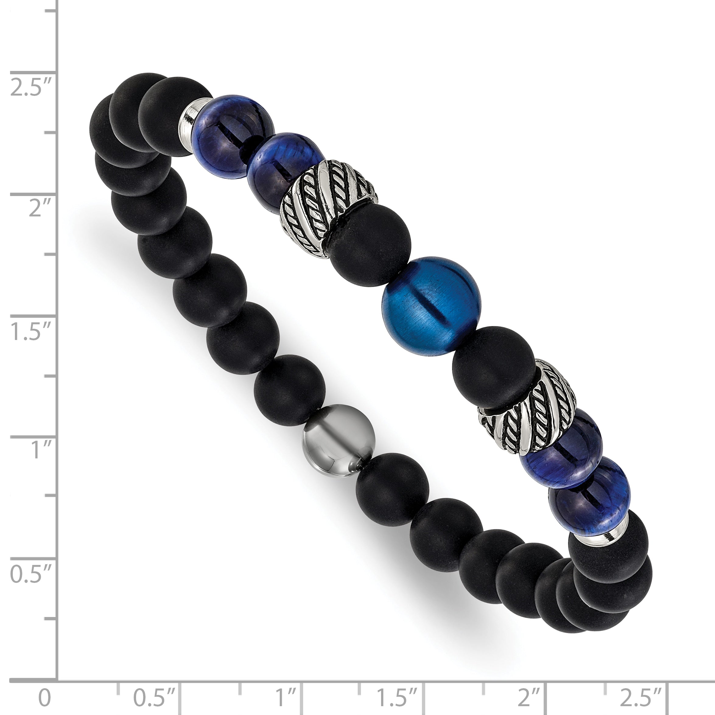 Men's Black Ion-Plated Antiqued Onyx Stainless Steel Bracelet 8mm