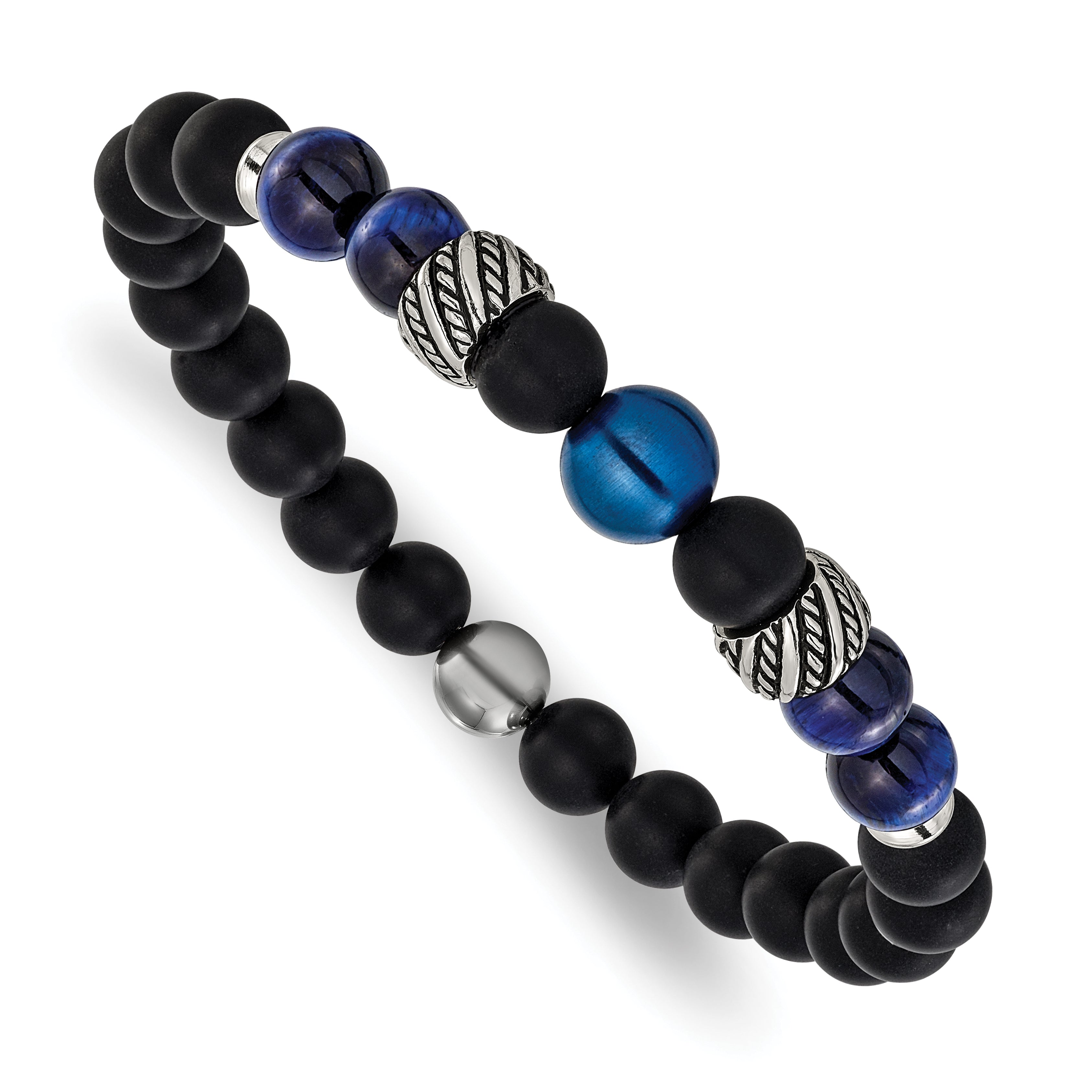 Men's Black Ion-Plated Antiqued Onyx Stainless Steel Bracelet 8mm