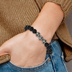 Men's Antiqued Black Onyx Skull Stainless Steel Bracelet 10mm
